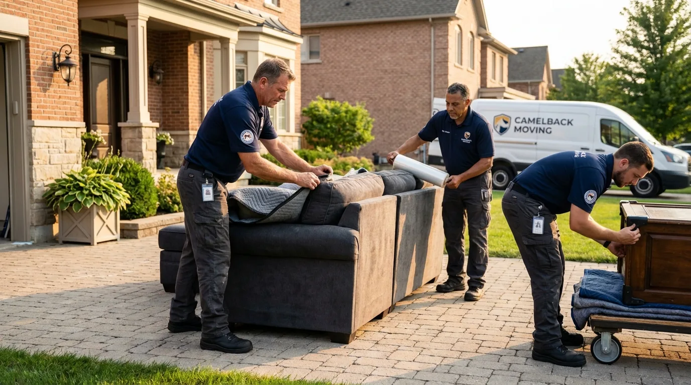 Large estate moving crew wrapping furniture in Henryville, IN