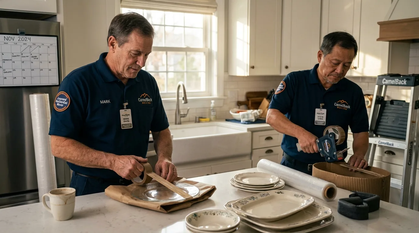 Professional crew packing kitchen dishware in Henryville, IN